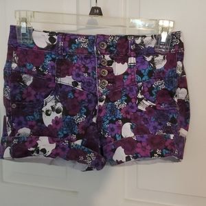 High waisted floral skull shorts